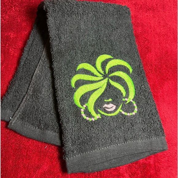 COPY - Green Girl Sorority Pink Embroidered Kitchen Towel-on white towel - Picture 6 of 7